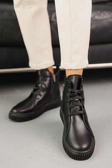 Women's leather winter sneakers black. sneakers. Color: black. #8019973