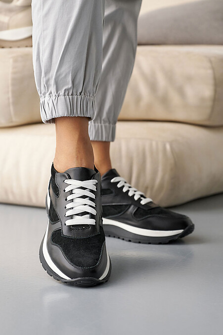 Женские кроссовки кожаные весенне-осенние черные - #8019976