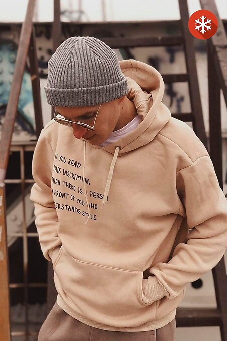 BEIGE&BLACK FLEECE HOODIE - #8042984