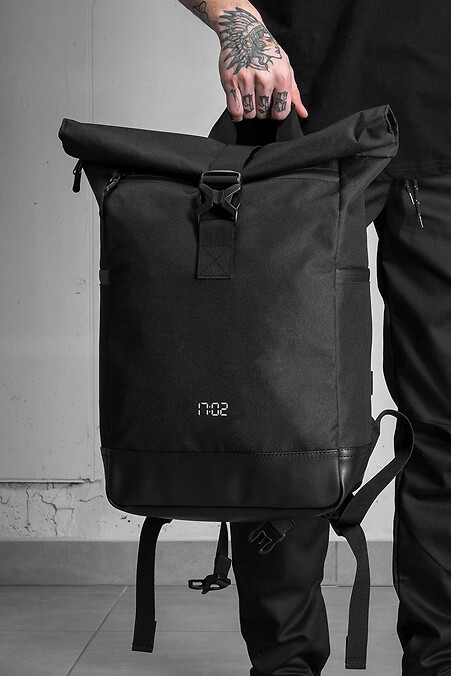 Herren-Schulrucksack Rolltop ohne Druck 1702 Schwarz - #8049990