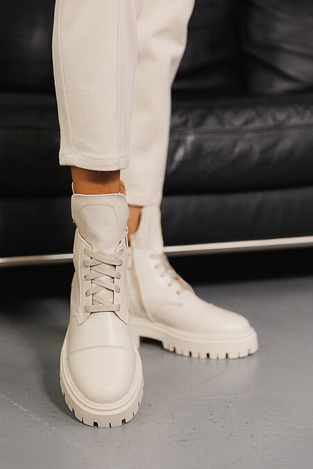 Женские ботинки кожаные зимние молочные - #8019991