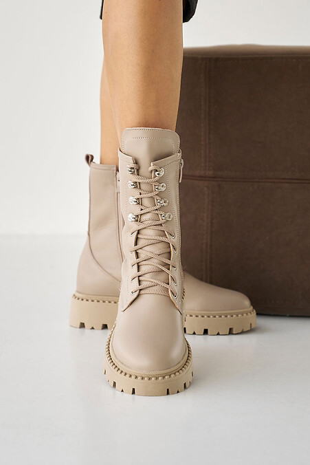 Women's leather winter boots beige - #8019993