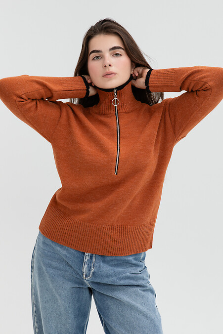 Women's knitted light brown sweater - #4038994