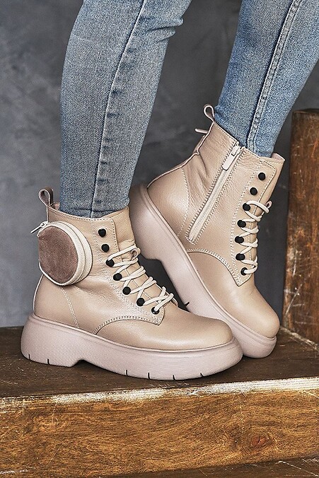 Женские ботинки кожаные зимние бежевые. Ботинки. Цвет: бежевый. #8018996