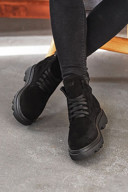 Женские ботинки замшевые весна/осень черные. Ботинки. Цвет: черный. #8018997