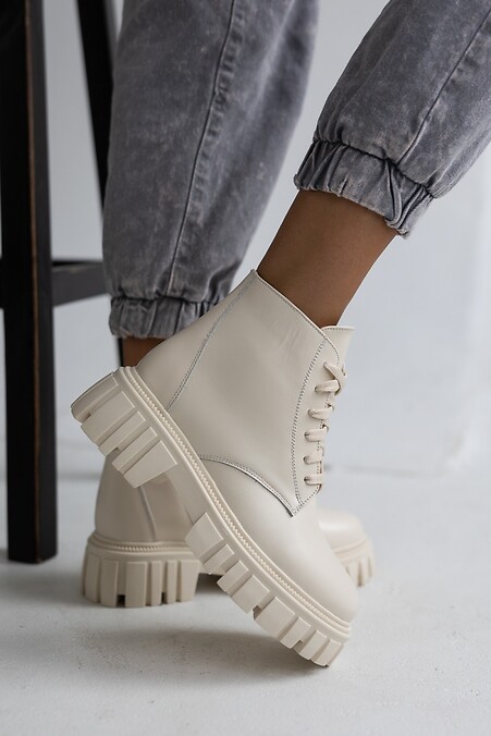 Женские ботинки кожаные зимние молочные. Ботинки. Цвет: белый. #8018999