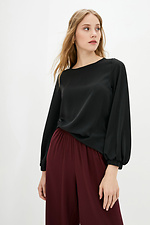Черная блуза 1003 из софта с длинными рукавами-фонариками Garne 3037000 фото №1