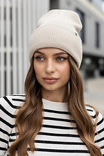 Gerippte Damenmütze Alita beige 4051000 Foto №1