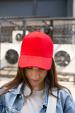 Red cotton trucker cap with a semicircular peak Without 8048003 photo №2