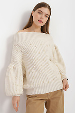White knit sweater with pearls and puff sleeves Garne 3400006 photo №1