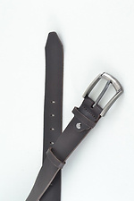 Brown leather belt narrow with metal buckle  8046007 photo №2