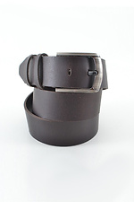 Brown leather belt narrow with metal buckle  8046007 photo №3