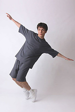 Летний хлопковый костюм, шорты и футболка серого цвета VDLK 8031008 фото №1