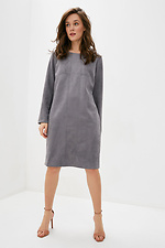 LIVIYA straight fit gray office midi dress made of eco-suede Garne 3038009 photo №2