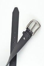 Black leather belt narrow with metal buckle  8046011 photo №2