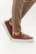 Skórzane sneakersy damskie w kolorze karmelowym na białej platformie Garne 3200012 zdjęcie №2