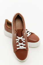 Caramel-colored leather women's sneakers on a white platform Garne 3200012 photo №4