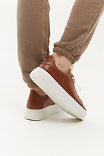 Caramel-colored leather women's sneakers on a white platform Garne 3200012 photo №5