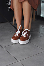 Skórzane sneakersy damskie w kolorze karmelowym na białej platformie Garne 3200012 zdjęcie №6
