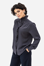 JANE blouse with ruffles and stand-up collar in graphite color Garne 3042013 photo №1