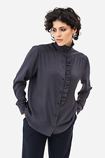 JANE blouse with ruffles and stand-up collar in graphite color Garne 3042013 photo №2