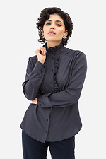 JANE blouse with ruffles and stand-up collar in graphite color Garne 3042013 photo №4