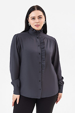 JANE blouse with ruffles and stand-up collar in graphite color Garne 3042013 photo №6