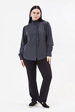 JANE blouse with ruffles and stand-up collar in graphite color Garne 3042013 photo №7