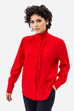Блуза JANE с рюшами и воротником стойкой красного цвета Garne 3042014 фото №1
