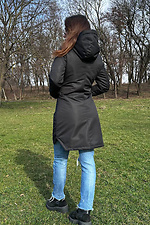 Осенняя парка куртка черного цвета, удлиненная с капюшоном. AllReal 8042014 фото №5
