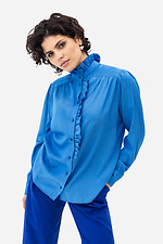 JANE blouse with ruffles and stand-up collar in blue Garne 3042015 photo №2
