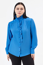 JANE blouse with ruffles and stand-up collar in blue Garne 3042015 photo №6