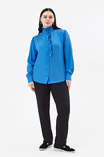 Блуза JANE с рюшами и воротником стойкой синего цвета Garne 3042015 фото №7