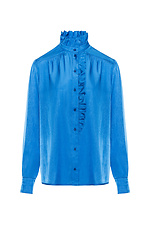 Блуза JANE с рюшами и воротником стойкой синего цвета Garne 3042015 фото №10
