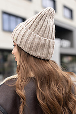 Knitted women's hat Victoria beige on microfleece  4051015 photo №2
