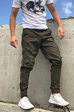 Коттоновые зауженные штаны болотного цвета AllReal 8042015 фото №1
