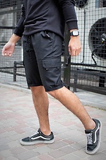 Black cotton knee length cargo shorts with pockets Without 8048016 photo №1