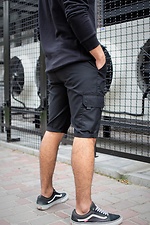 Black cotton knee length cargo shorts with pockets Without 8048016 photo №5