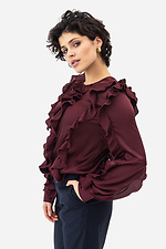 Жіноча блуза TRACY бордового кольору з воланами Garne 3042017 фото №4