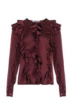 Жіноча блуза TRACY бордового кольору з воланами Garne 3042017 фото №8