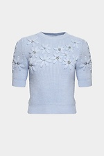 Knitted sweater with short sleeves and lush flowers Garne 3400017 photo №5