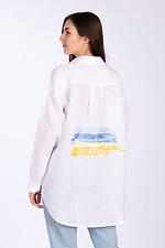 Oversized white linen blouse with asymmetry and Ukrainian flag on the back Edelvika 2028018 photo №1