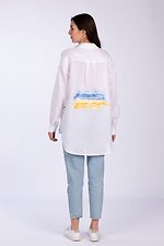 Oversized white linen blouse with asymmetry and Ukrainian flag on the back Edelvika 2028018 photo №4