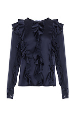 Женская блузка TRACY темно синего цвета с воланами Garne 3042018 фото №8