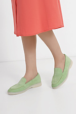 Women's light green suede low heel loafers Garne 3200019 photo №1