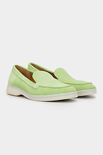 Damen-Loafer aus hellgrünem Wildleder mit niedrigem Absatz Garne 3200019 Foto №2