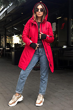 Зимова подовжена куртка парка червона з крагами і капюшоном AllReal 8042019 фото №1