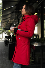 Зимняя удлиненная куртка парка красная с крагами и капюшоном AllReal 8042019 фото №2