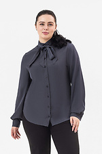 Classic women's shirt CORA graphite color with bow-belt Garne 3042020 photo №7