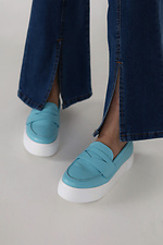 Women's blue platform loafers made of genuine leather Garne 3200020 photo №7